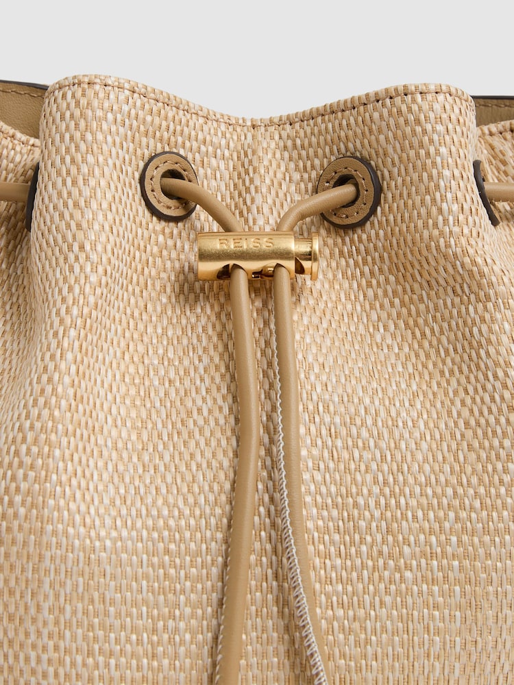 Reiss Natural Evie Raffia Drawcord Bucket Bag - Image 5 of 5