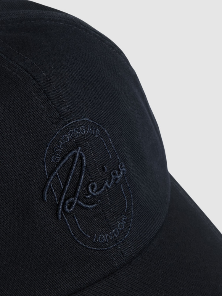 Reiss Washed Navy Elias Cotton Logo-Embroidered Baseball Cap - Image 5 of 5