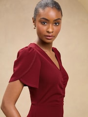 Burgundy Red Short Sleeve Ruched Front V-Neck Jumpsuit - Image 2 of 4