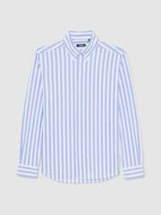 Reiss Pale Blue Stripe Tobin Striped Jersey Button-Down Shirt With Cotton - Image 2 of 7