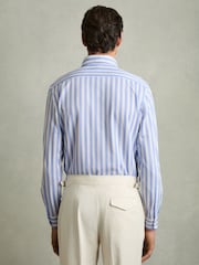 Reiss Pale Blue Stripe Tobin Striped Jersey Button-Down Shirt With Cotton - Image 6 of 7