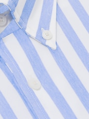 Reiss Pale Blue Stripe Tobin Striped Jersey Button-Down Shirt With Cotton - Image 7 of 7