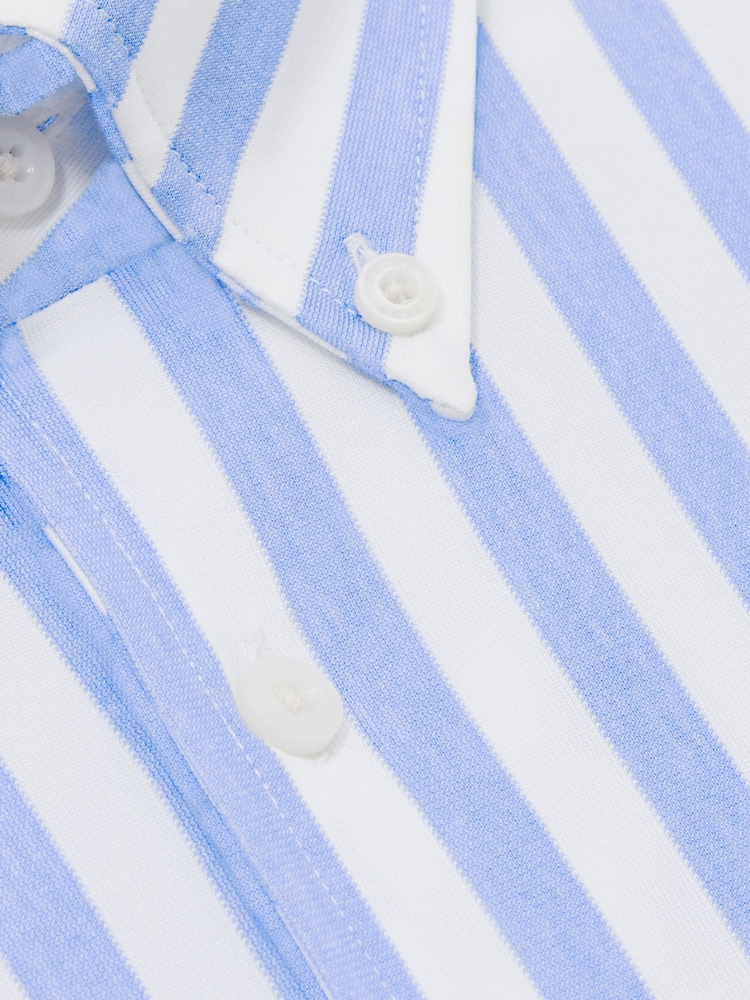 Reiss Pale Blue Stripe Tobin Striped Jersey Button-Down Shirt With Cotton - Image 7 of 7