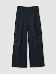 Reiss Navy Ava Petite Cotton-Tencel Wide-Leg Combat Trousers - Image 2 of 7