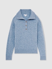 Reiss Blue Ava Wool-Cashmere Open-Neck Jumper - Image 2 of 7