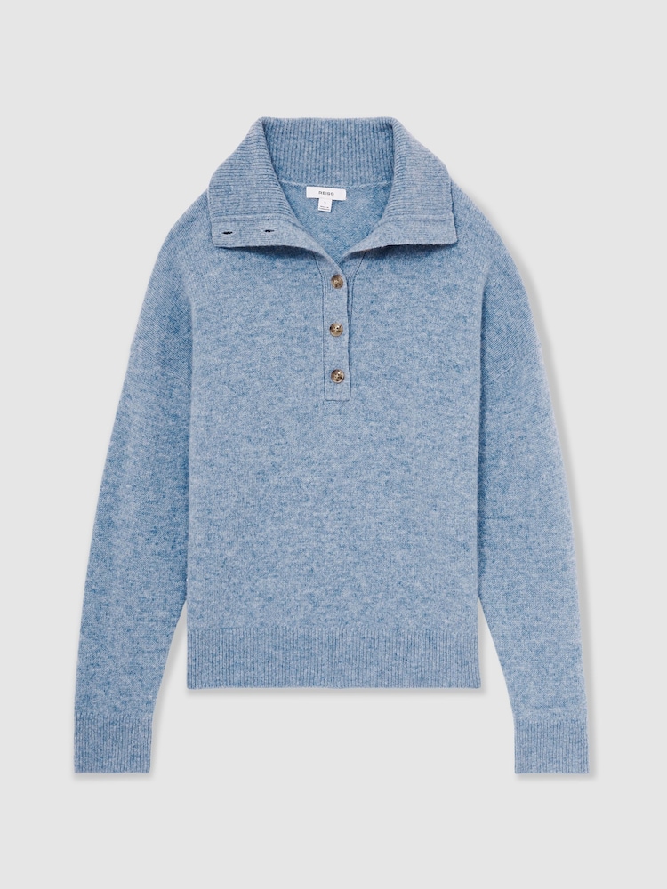 Reiss Blue Ava Wool-Cashmere Open-Neck Jumper - Image 2 of 7