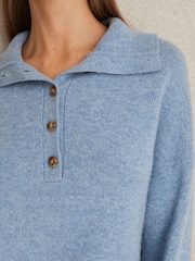 Reiss Blue Ava Wool-Cashmere Open-Neck Jumper - Image 4 of 7