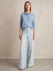 Reiss Blue Ava Wool-Cashmere Open-Neck Jumper - Image 5 of 7