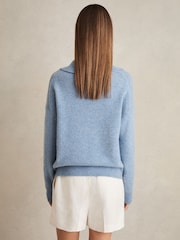 Reiss Blue Ava Wool-Cashmere Open-Neck Jumper - Image 6 of 7