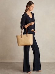 Reiss Tan Noelle Raffia Braided Strap Tote Bag - Image 2 of 6