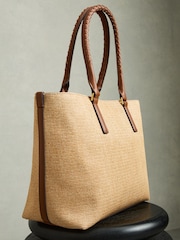 Reiss Tan Noelle Raffia Braided Strap Tote Bag - Image 4 of 6