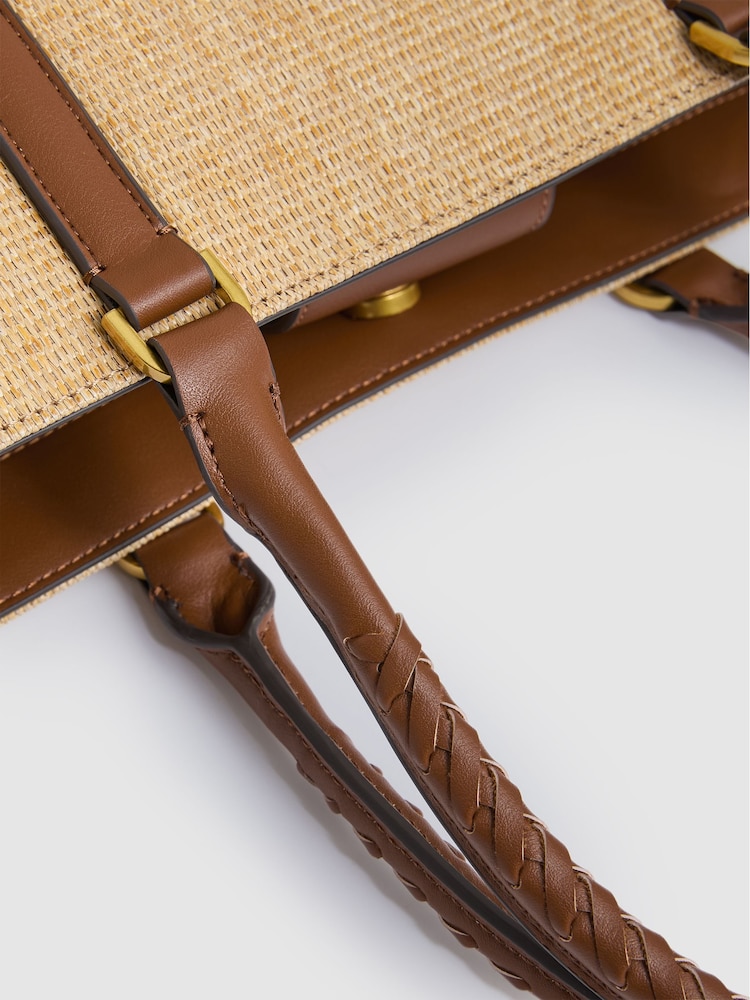 Reiss Tan Noelle Raffia Braided Strap Tote Bag - Image 6 of 6