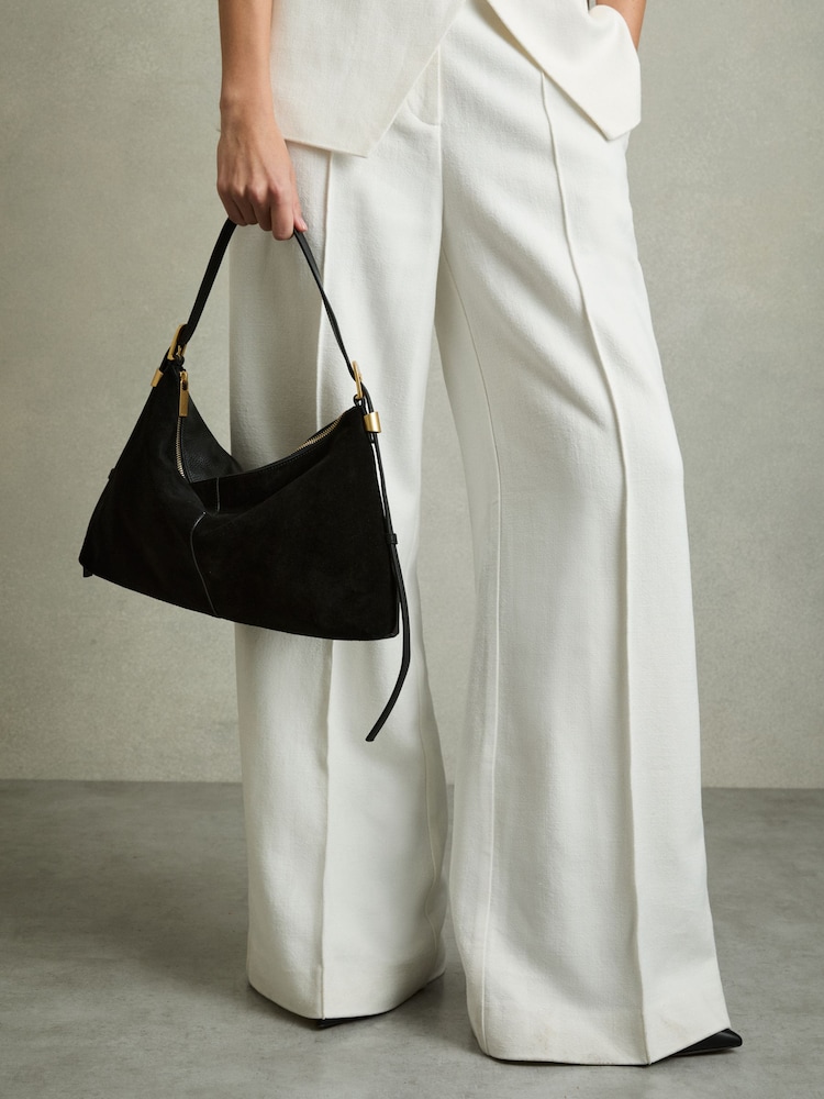Reiss Black Vada Suede And Leather Shoulder Bag - Image 2 of 6