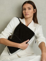 Reiss Black Vada Suede And Leather Shoulder Bag - Image 3 of 6