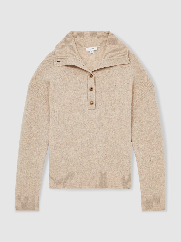 Reiss Neutral Ava Wool-Cashmere Open-Neck Jumper - Image 2 of 6