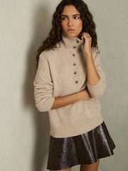 Reiss Neutral Ava Wool-Cashmere Open-Neck Jumper - Image 3 of 6