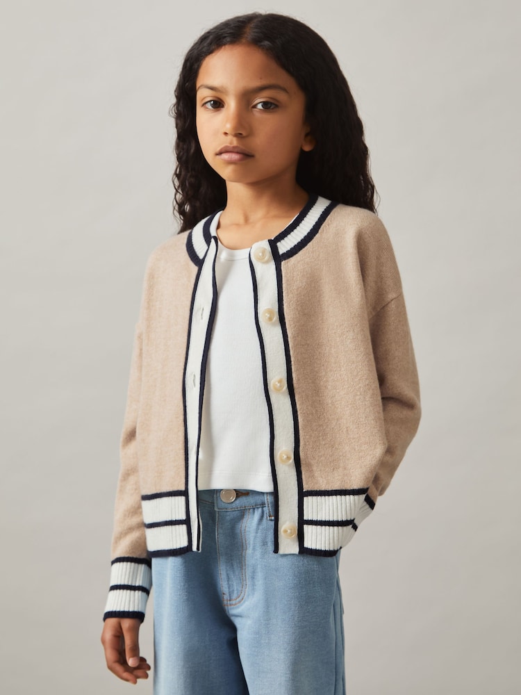 Reiss Camel Claire Merino-Blend Varsity Cardigan With Cashmere - Image 3 of 4