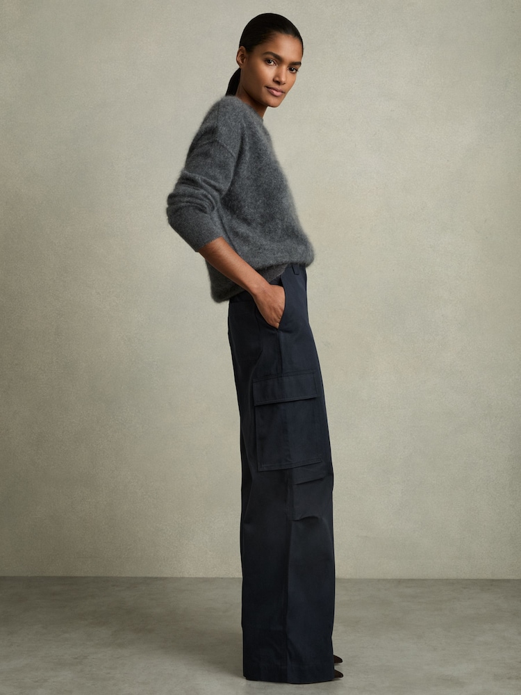Reiss Navy Ava Cotton-Tencel Wide-Leg Combat Trousers - Image 1 of 6