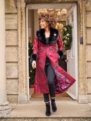 Joe Browns Aqua Red Petite Floral Velour Jersey Knee-Length  Wrap Coats - Image 1 of 5