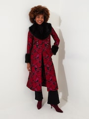 Joe Browns Aqua Red Petite Floral Velour Jersey Knee-Length  Wrap Coats - Image 2 of 5