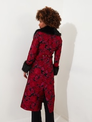 Joe Browns Aqua Red Petite Floral Velour Jersey Knee-Length  Wrap Coats - Image 3 of 5