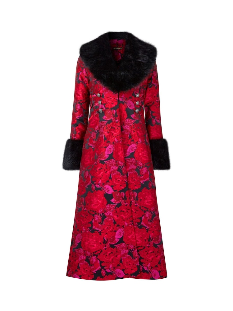 Joe Browns Aqua Red Petite Floral Velour Jersey Knee-Length  Wrap Coats - Image 5 of 5