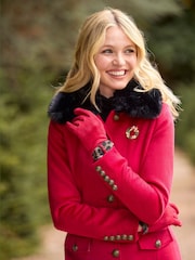 Joe Browns Berry Red Petite Floral Velour Jersey Knee-Length  Wrap Coats - Image 1 of 5
