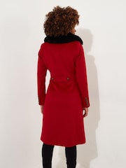 Joe Browns Berry Red Petite Floral Velour Jersey Knee-Length  Wrap Coats - Image 4 of 5