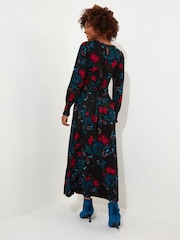 Joe Browns Black/Brown Petite Floral Tie-Waist Puff Sleeve Maxi Dress - Image 2 of 5