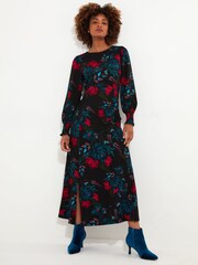 Joe Browns Black/Brown Petite Floral Tie-Waist Puff Sleeve Maxi Dress - Image 3 of 5