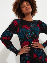 Joe Browns Black/Brown Petite Floral Tie-Waist Puff Sleeve Maxi Dress - Image 4 of 5
