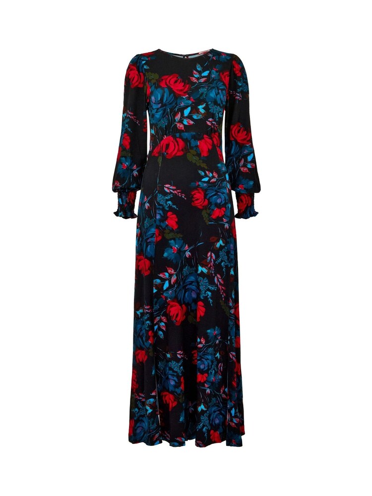 Joe Browns Black/Brown Petite Floral Tie-Waist Puff Sleeve Maxi Dress - Image 5 of 5