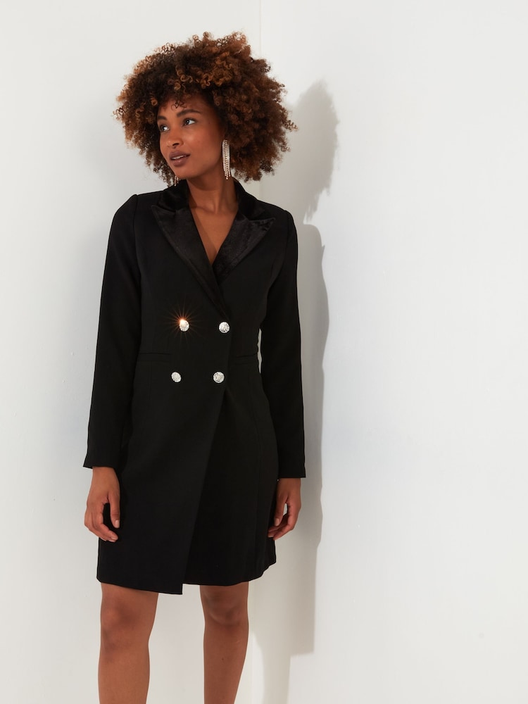 Joe Browns – langärmliges Smoking-Minikleid mit Samtbesatz - Bild 1 von 5 Joe Browns – langärmliges Smoking-Minikleid mit Samtbesatz - Bild 1 von 5