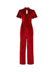 Joe Browns Red Petite Sparkle Velour Flutter Sleeve Wide Leg Jumpsuit - Image 5 of 5
