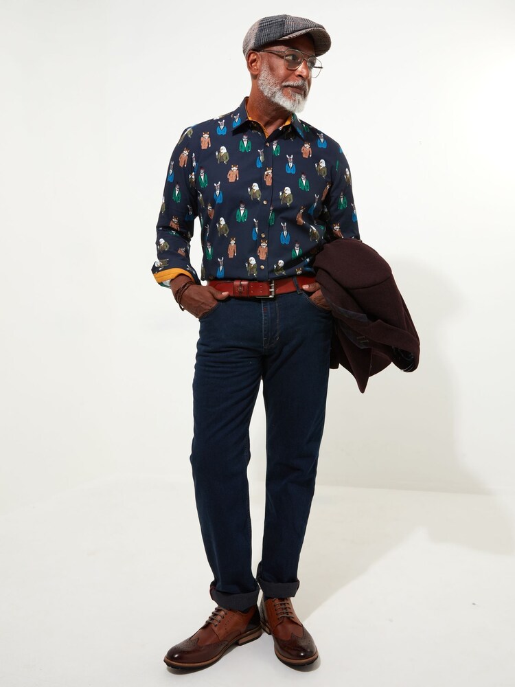 Joe Browns Natural Smart Distinguished Animal Print Long Sleeve 100% Cotton Shirt - Image 2 of 5