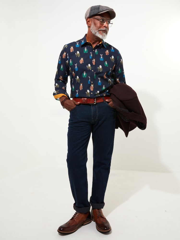 Joe Browns Natural Smart Distinguished Animal Print Long Sleeve 100% Cotton Shirt - Image 2 of 5 Joe Browns Natural Smart Distinguished Animal Print Long Sleeve 100% Cotton Shirt - Image 2 of 5