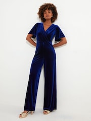 Joe Browns Black Petite Velour Flutter Sleeve Mock Wrap Wide Leg Jumpsuit - Image 2 of 5
