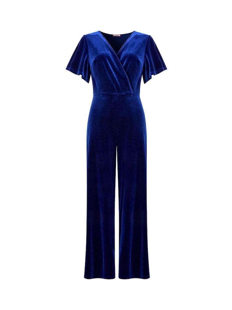 Joe Browns Black Petite Velour Flutter Sleeve Mock Wrap Wide Leg Jumpsuit - Image 5 of 5