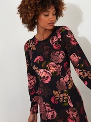 Joe Browns Black/Print Petite Dramatic Dark Floral Tie-Waist Luxe Jersey Maxi Dress - Image 3 of 4