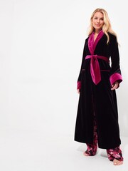 Joe Browns Black Dragon Embroidered Tie Waist Velour Longline Dressing Gown - Image 1 of 6