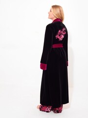 Joe Browns Black Dragon Embroidered Tie Waist Velour Longline Dressing Gown - Image 3 of 6