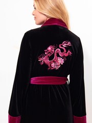 Joe Browns Black Dragon Embroidered Tie Waist Velour Longline Dressing Gown - Image 4 of 6