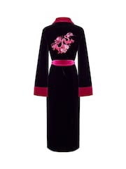 Joe Browns Black Dragon Embroidered Tie Waist Velour Longline Dressing Gown - Image 6 of 6