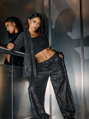 PixieGirl Petite Black Sequin Blazer - Image 1 of 3