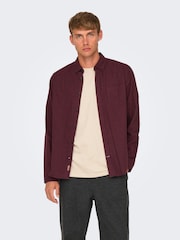 Only & Sons Burgundy Regular Fit 100% Cotton Shirt - Image 1 of 6
