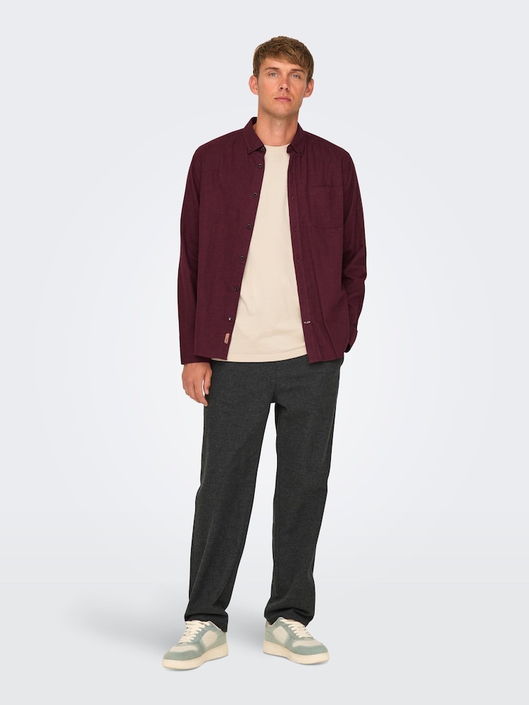 Only & Sons Burgundy Regular Fit 100% Cotton Shirt - Image 2 of 6 Only & Sons Burgundy Regular Fit 100% Cotton Shirt - Image 2 of 6