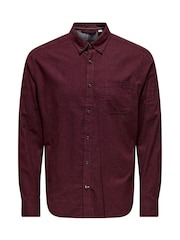 Only & Sons Burgundy Regular Fit 100% Cotton Shirt - Image 4 of 6