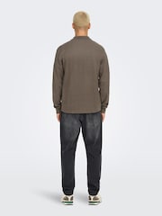 Only & Sons Khaki Green Long Sleeve Half Zip Polo Shirt - Image 3 of 7