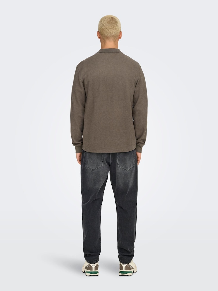 Only & Sons Khaki Green Long Sleeve Half Zip Polo Shirt - Image 3 of 7