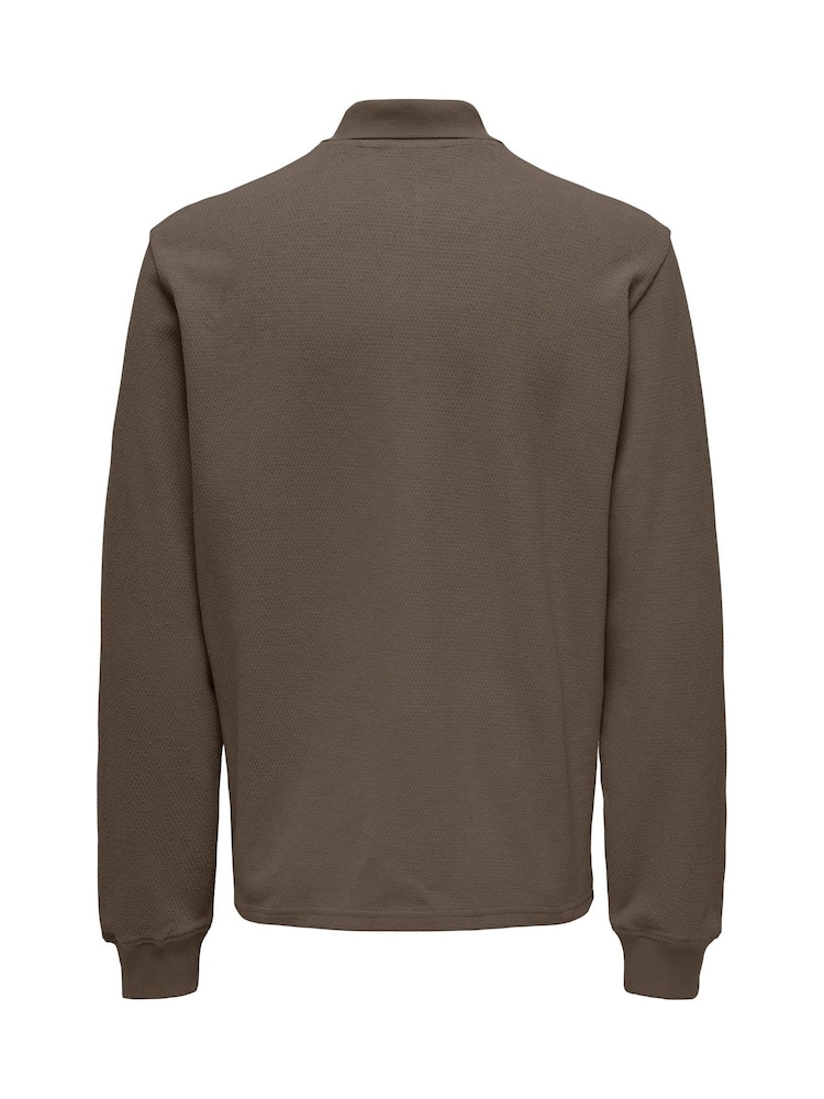 Only & Sons Khaki Green Long Sleeve Half Zip Polo Shirt - Image 7 of 7